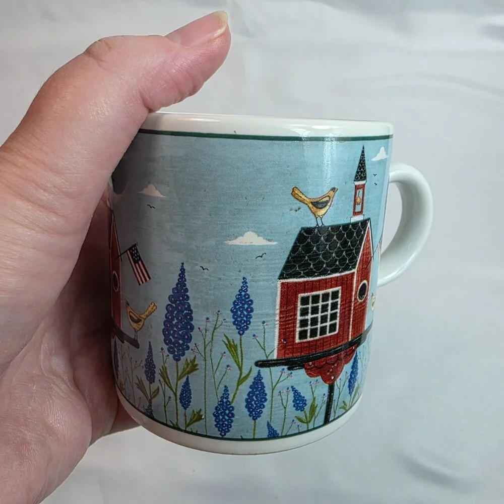 Sakura Birdhouses Creamer Blue with White Birdhouse Warren Kimball